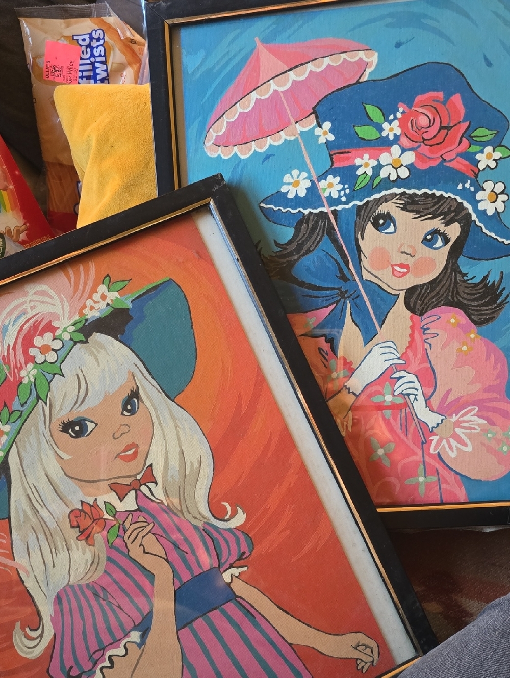 Vintage 60s 70s Big Eye Girl Orinina Paintings Craft Master - Pink OR Blue 10x14